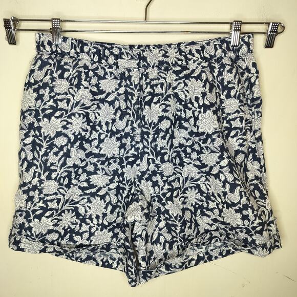 J. Jill Linen Shorts Floral Blue Cuffed Pull On - Picture 1 of 8